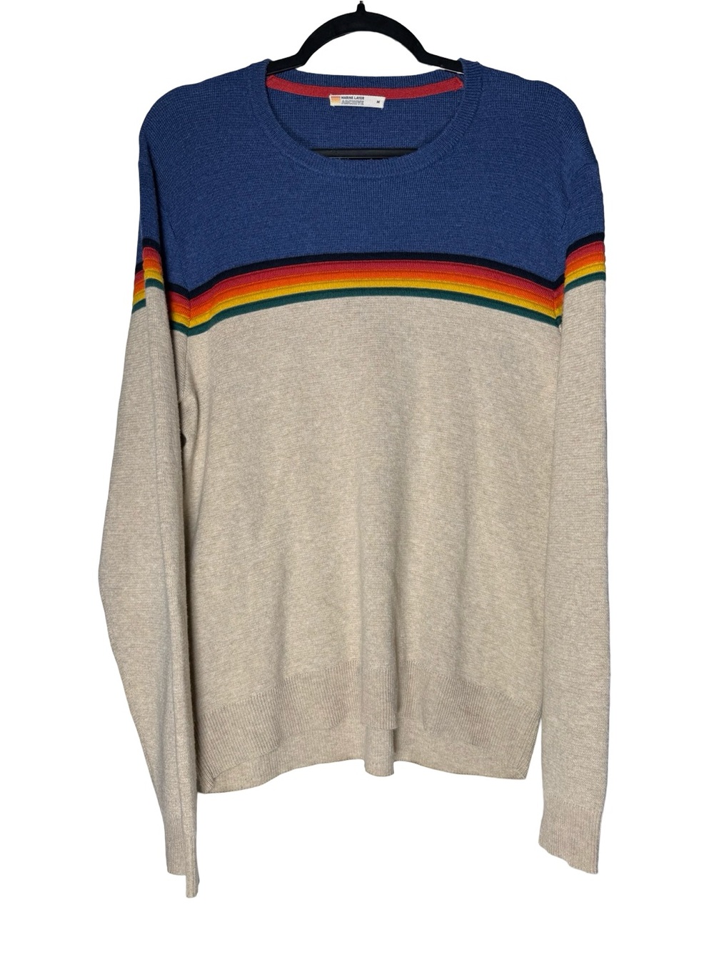 Marine Layer Archive Sweater Mens Medium Colorblock Retro Rainbow Stripe Casual